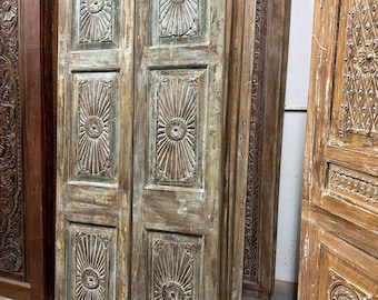Antique Sunburst Carved Wood Pantry Doors: Hinged or Sliding Barndoor 80x32