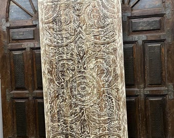 Lotus Carved Wood Barn Door: Boho Wall Art Headboard (80x36)
