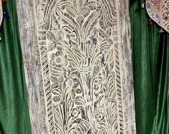 Tree Of Life Door Hand Carved Door Interior Barn Door Wall Sculpture Vintage Indian Carving Custom Artisan Barndoor 84x41in