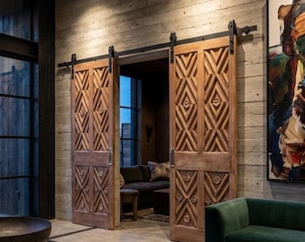 Spanish Colonial Carved Wood Entry Doors: Vintage Style Hinged or Sliding Barn Doors, 80x30in