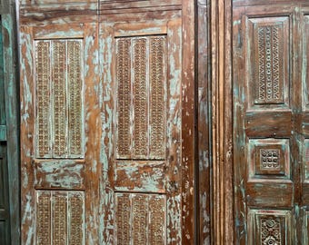 Antique Doors Carved Teak Double Doors Custom Vintage Farmhouse Hinged or Sliding Door 80x42