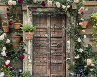 Antique Indian Doors with Frame | Rustic Carved Distressed Entryway | Exterior Garden Gates 84x57