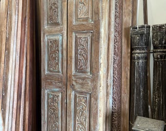 Antique Carved Wood Double Doors – Vintage Hinged or Sliding Pantry Barn Door 80x28