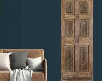 Antique Hand-Carved Door | One Of A Kind | Vintage Single Door Nail Studs | Custom | Boho Farmhouse | Interior Exterior Barn Door 80x27in
