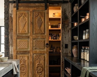 Vintage Farmhouse Sliding Door Hand Carved Antique Style Closet Door 80X35