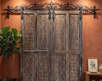 Vintage Sculptural Carved Wood Entry Doors: Single Double Farmhouse Barn Doors 96x36