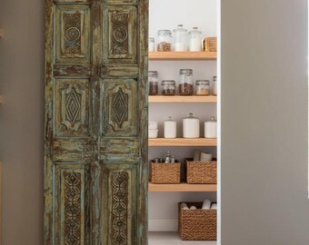 Antique Carved Wood Pantry Door: Vintage Custom Sliding Barn Door (80x25.5)