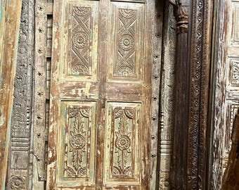 Antique Hand-Carved Door | One Of A Kind | Vintage Single Door | Custom | Coastal Farmhouse | Interior Exterior Solid Wood Barn Door 80x33in