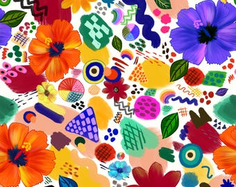 Motivo floreale astratto senza soluzione di continuità, carta da parati per cameretta bambini, carta digitale colorata, scrapbooking, stampa su tessuto, download immediato