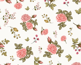 Motivo senza cuciture con rose vintage JPG, carta digitale botanica con rose rosa, design floreale da giardino rustico, motivo per carta da parati in tessuto