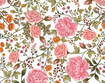 Motivo floreale vintage senza soluzione di continuità JPG, rose rosa e peonie, carta digitale botanica in stile cottagecore, design per carta da parati in tessuto