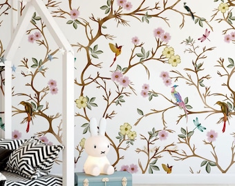 Cherry Blossom Bird Wallpaper Mural Asian Floral Wall Decor