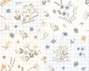 Tessuto a quadretti con fiori selvatici, motivo floreale in stile cottagecore (carta digitale)