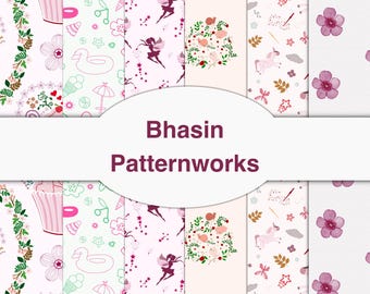 Pacchetto di carte digitali per bambine con motivi di fate, unicorni, fiori e cupcake - Sfondi rosa pastello per scrapbooking e lavoretti per bambini - PinkPaperPack