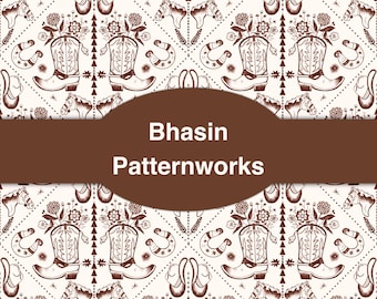 Western Horse Floral Seamless Pattern (PNG Digital Download)