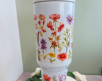 Vaso térmico de acero inoxidable con diseño floral de 40 oz
