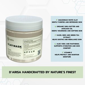 Máscara facial de argila natural | Limpador suave de poros | Cuidados com a pele veganos | Cuidados faciais artesanais para todos os tipos de pele