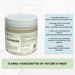 Máscara facial de argila natural | Limpador suave de poros | Cuidados com a pele veganos | Cuidados faciais artesanais para todos os tipos de pele