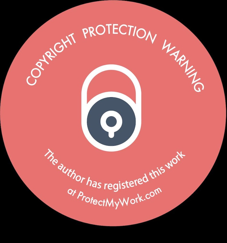 May include: A circular coral-coloured graphic featuring a central dark grey padlock icon with a white outline. The text reads COPYRIGHT PROTECTION WARNING in an arc at the top and The author has registered this work at ProtectMyWork.com below.