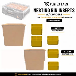 Nesting Bin Inserts w/ Dividers for ToughBuilt Stacktech Organizer TB-B1-O-30