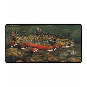 Trout Desk Mat - 31.5&quot;x 15.5&quot;- Brook Trout - Perfect for Home Office Decor, Gamer Accessories, Gift for Fishermen, Wildlife Lovers, Rustic