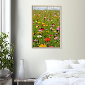Wildflower Field Framed Wall Art, Vintage Botanical Landscape Sign, Floral Decor, Modern Farmhouse Canvas Art, Field Of Flowers Canvas Print
