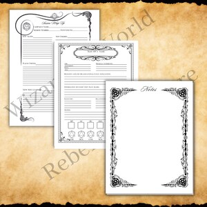 K&ouml;nnte beinhalten: Drei druckbare Bl&auml;tter f&uuml;r das Rollenspiel Dungeons and Dragons. Das erste Blatt ist f&uuml;r die Zusammenfassung der Sitzung, das zweite f&uuml;r Charakternotizen und das dritte f&uuml;r Notizen.