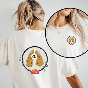 Cocker Spaniel Hunde T-Shirt | Niedliches Cartoon-Hund T-Shirt | Hundeliebhaber Geschenk | Ästhetisches Haustier-T-Shirt | Übergroßes Unisex-T-Shirt | Hündchen Pfotenabdruck Shirt