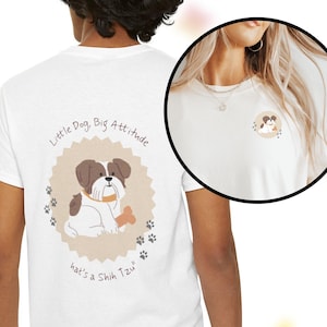 Maglietta per cani Shih Tzu / Maglietta con cucciolo di cartone animato / Maglietta con stampa sul davanti e sul retro / Regalo per amanti dei cani / Maglietta oversize per animali domestici / Top unisex
