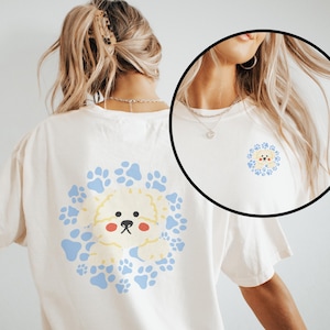 Süßes Bichon Frise Cartoon T-Shirt Hundeliebhaber Geschenk mit Pfotenabdruck Design