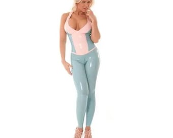Latex Rubber 2 Piece Catsuit – Halter Top & Zipped Leggings | Handmade Latex Clothing UK by Latexandlovers