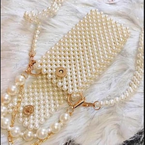Handmade Beaded Phone Bag – Elegant Pearl Purse Available in Multiple Colors