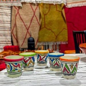 Handmade Moroccan Ceramic Tea Cups – Set of 5 Colorful Hand-Painted Cups