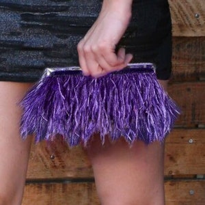 Purple Ostrich Feather Clutch Purse with Swarovski Jeweled Clasp for Wedding Prom Evening Something Blue
