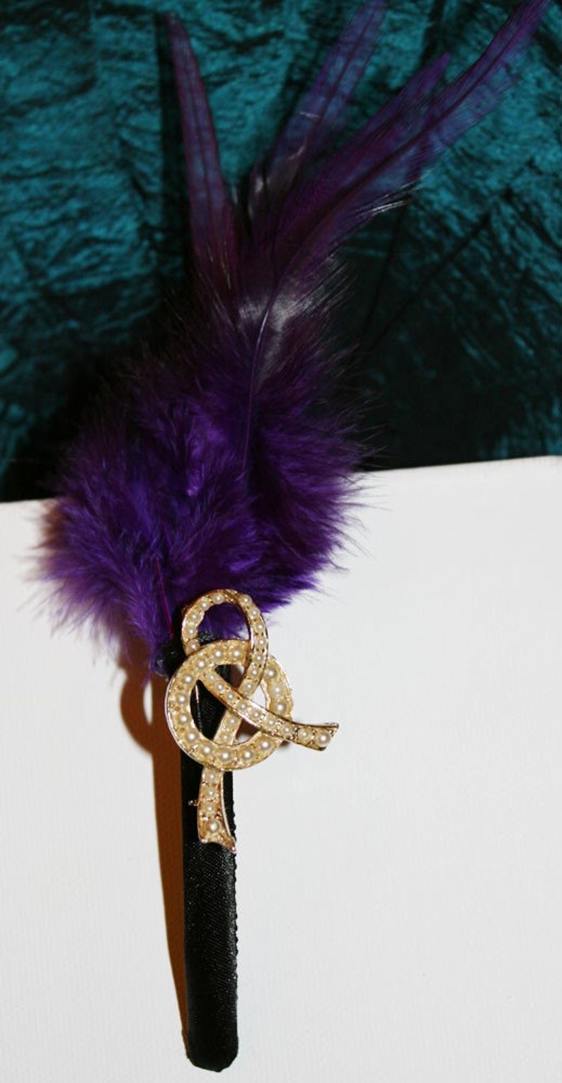 Purple Feather Headband With Gold And Pearl image 3