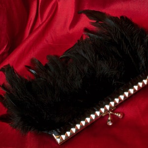 Black Studded Feather Studded Purse Clutch with Jeweled Clasp image 1
