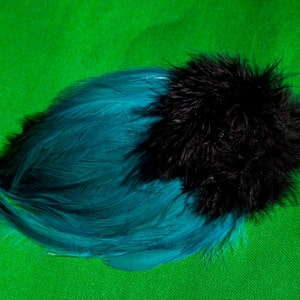 Teal Feather Barrette with black marabou feather spiral image 3