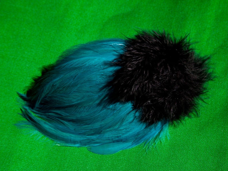 Teal Feather Barrette with black marabou feather spiral image 3