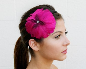 Pink Feather Headband With Swarovski Crystal