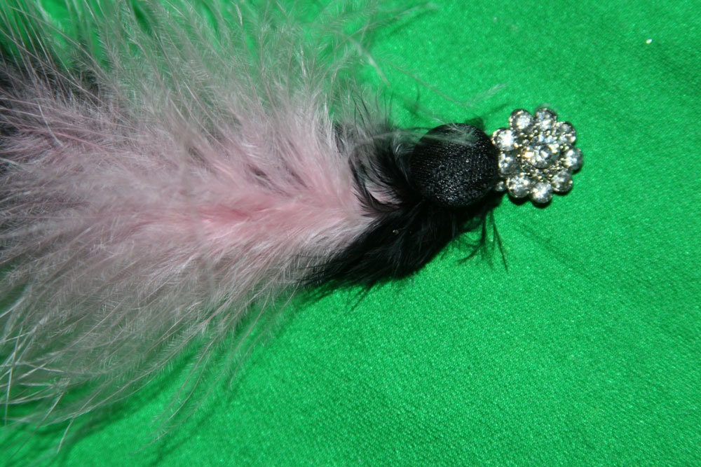 Flapper Barrette Black Pink With Feathers and Crystals - Etsy