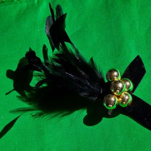 Black Feather Barrette With Gold Spheres Fascinator Pin Brooch Hair Clip image 3