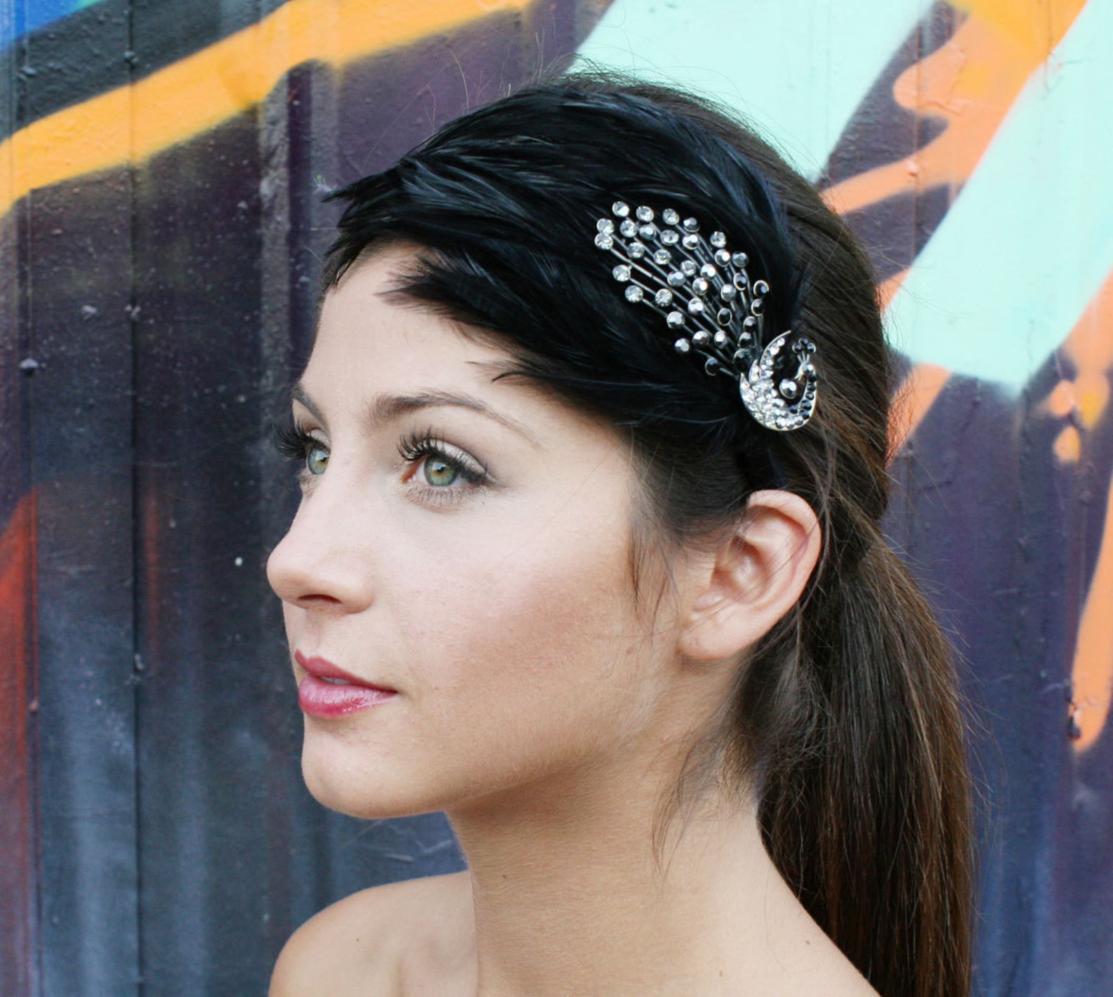 Peacock feather & crystal headband main image 1