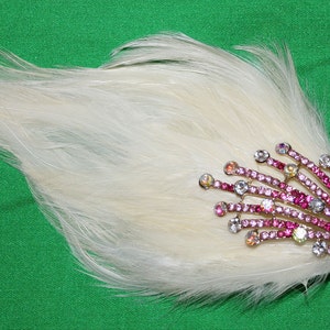 Peacock Feather Clip Cream / Pink With Gothic Crystal Peacock Embellishment image 4