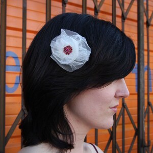 Barrette with Pink Crystals and Cream Netting image 3