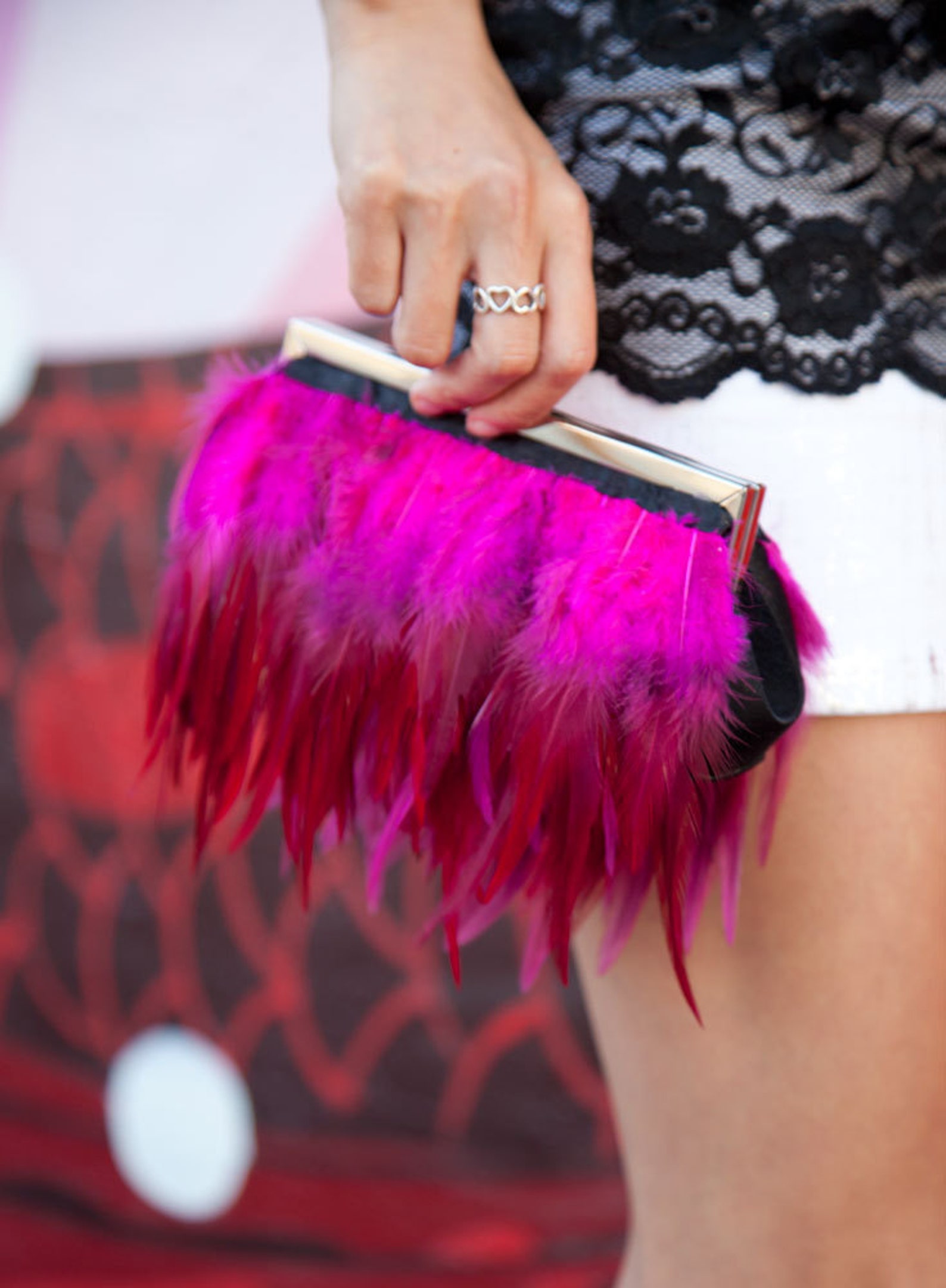 Hot Pink Feather Clutch With Jeweled Clasp Etsy