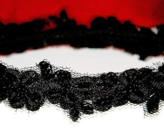 Lace Headband Black with black embroidery and beading