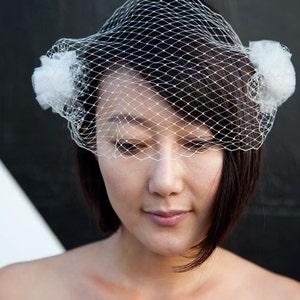 Cream Birdcage Veil Barrettes With Gothic French Veil