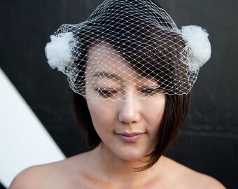 Cream Birdcage Veil Barrettes With Gothic French Veil
