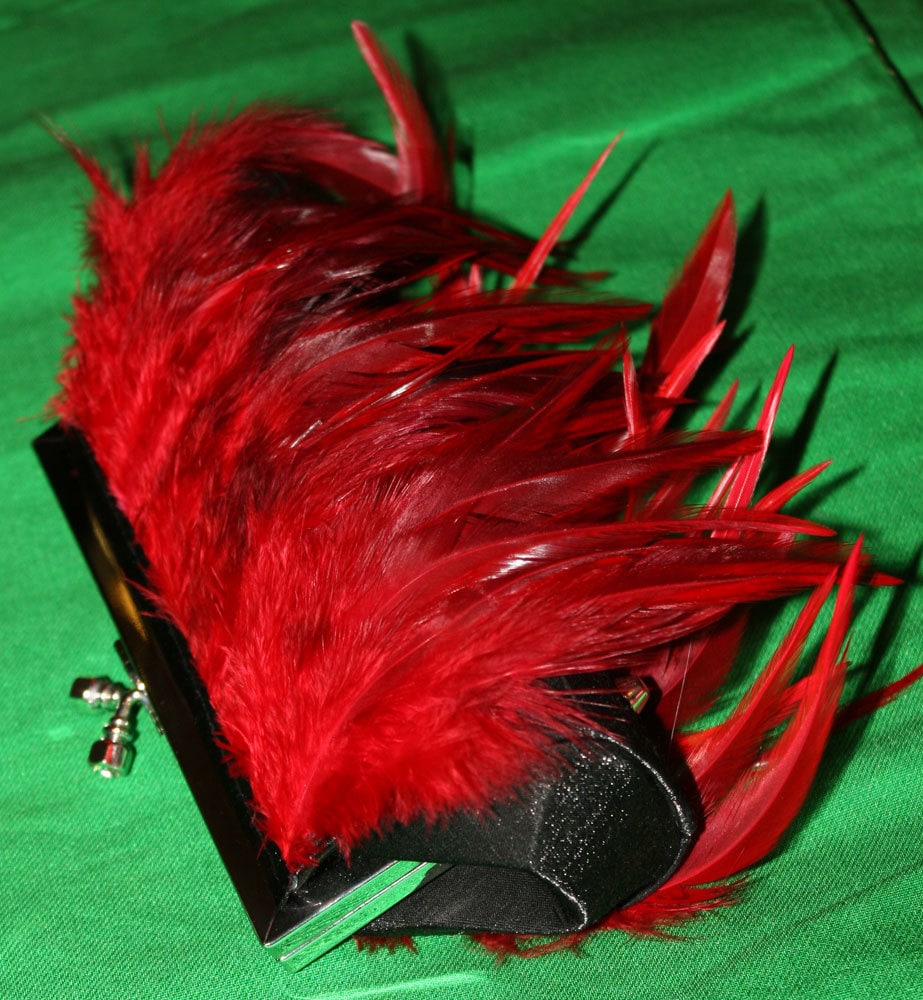 Red Feather Clutch Purse with Jeweled Clasp