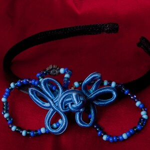 Blue Beaded Headband with Chinese Frog Closure image 3